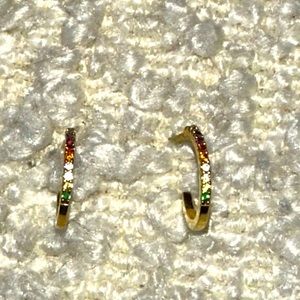 Gold plated rainbow pave Swarovski crystals huggie hoop earrings
